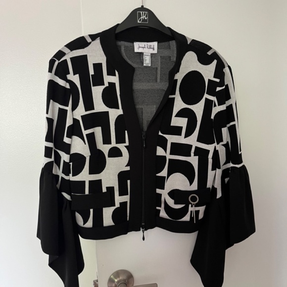 NWOT Joseph Ribkoff Jacket Black & Greyish White 2-Zip Size 10 - Picture 1 of 5